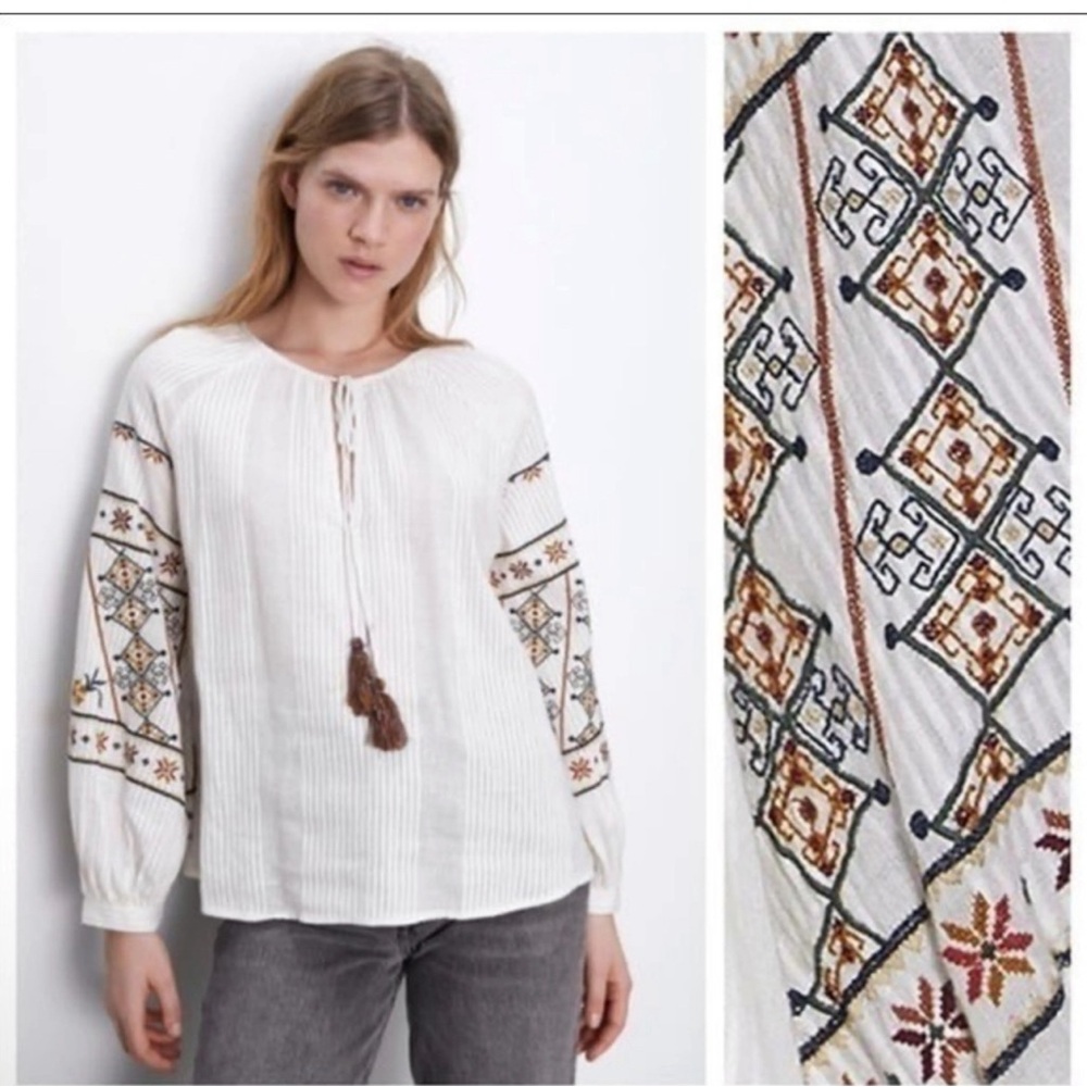 Zara Ivory Embroidered Blouse